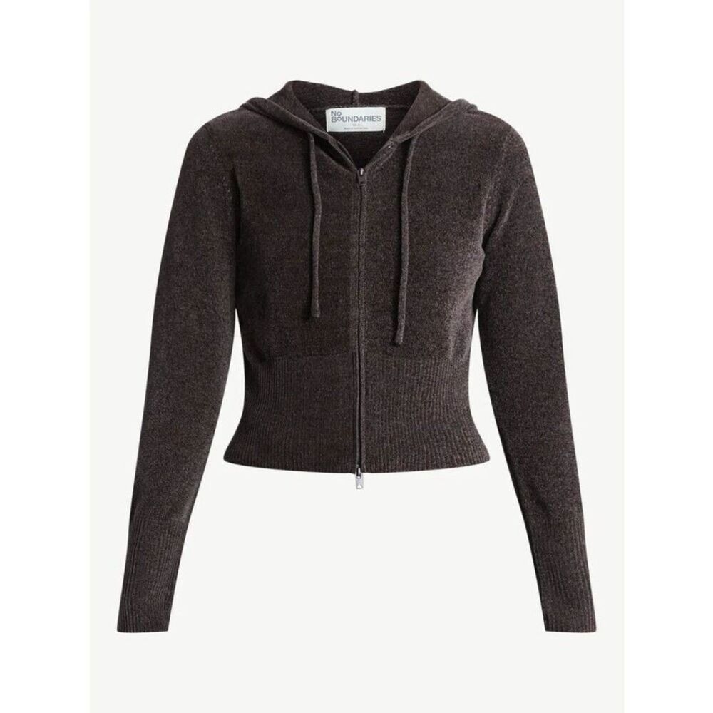 Chenille Cropped Sweater Y2K Vibe Zip Hoodie Sz S Breen Chocolate Coffee Brn NWT